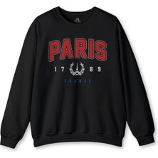 Siyah Sweatshirt Paris Fransa City France Baskılı Swet Kışlık Sweat