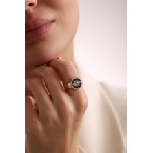 Sembol Gold Evil Eye Altın Yüzük Opal Taş Özel Tasarım