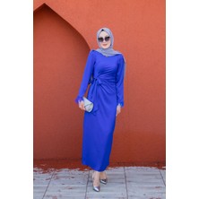 Tesettür Çarşım Parl Asetat Saten Abiye Elbise-Krem