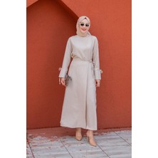 Anvelop Bağlamalı Etek Bluz Takım-Bej