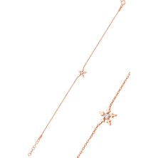Gümüş Rose Zirkon Tek Taşlı Buz Kristali Kar Tanesi Bileklik SGTL12766ROSE