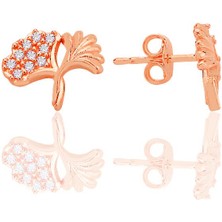 Gümüş Rose Zirkon Taşlı Birleşik Yaprak Küpe SGTL12767ROSE