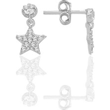 Gümüş Rodyumlu Zirkon Taşlı Sallantılı Yıldız Küpe SGTL12780RODAJ