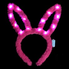 LED Işıklı Peluş Tavşan Kulak Taç Şeker Pembesi