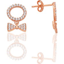 Gümüş Rose Zirkon Taşlı Sallantılı Fiyonk Küpe SGTL12775ROSE