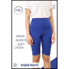  Biker Şort Yüksek Bel Iç Göstermez Esnek Yumuşak  Likralı Soft Biker Basics Saks Mavi HB4070