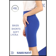  Biker Şort Yüksek Bel Iç Göstermez Esnek Yumuşak  Likralı Soft Biker Basics Saks Mavi HB4070