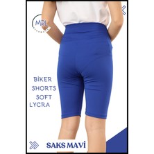  Biker Şort Yüksek Bel Iç Göstermez Esnek Yumuşak  Likralı Soft Biker Basics Saks Mavi HB4070