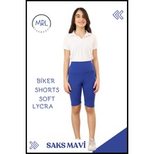  Biker Şort Yüksek Bel Iç Göstermez Esnek Yumuşak  Likralı Soft Biker Basics Saks Mavi HB4070