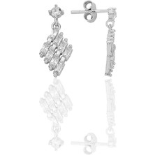Gümüş Rodyumlu Baget Kesim Zirkon Taşlı Sallantılı Küpe SGTL12781RODAJ