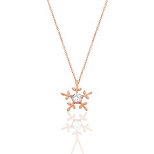 Gümüş Rose Zirkon Tek Taşlı Buz Kristali Kar Tanesi Kolye SGTL12790ROSE