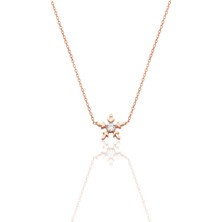 Gümüş Rose Zirkon Tek Taşlı Mini Buz Kristali Kar Tanesi Kolye SGTL12793ROSE
