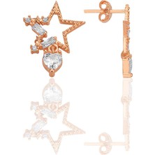 Gümüş Rose Baget Kesim Zirkon Taşlı Kalp Sallantılı Yıldız Küpe SGTL12771ROSE
