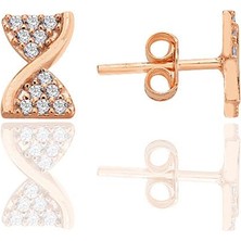 Gümüş Rose Zirkon Taşlı Fiyonk Küpe SGTL12772ROSE
