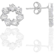 Gümüş Rodyumlu Baget Kesim Zirkon Taşlı Yıldız Çiçeği  Küpe SGTL12774RODAJ
