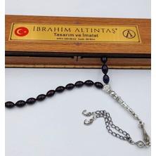 İbrahim Altıntaş Arpa Kesim Siyah/mavi Çift Alpaka Püsküllü Ateş Kehribar Tesbih
