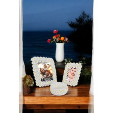 Ikili Papatya Çerçeve ve Dekoratif Polyester Şekerlik