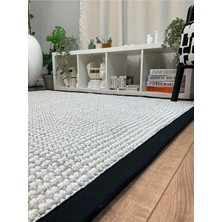 Saraz Halı Kumaş Bordür Bej Bukle Siyah Bordür  Halı Salon Koridor Mutfak Çocuk Odası Halısı  Kilim S263