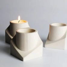 Internos Design 3'lü Şık Tasarımlı Beyaz Mumluk - Mum Dahil