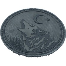 Kordak Göktürkçe "türk" Yazılı Kurt Tasarımlı Gri Füme Patch – 7 cm