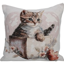 Belıeve Cat Box Jakarlı Dokuma Goblen Sevimli Kedi Kırlent 45*45
