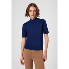 Lacivert Yarım Balıkçı Yaka Kadın Kazak