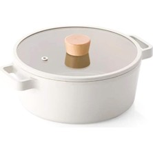 Fika Cam Kapaklı Alüminyum Döküm Tencere 22CM, Bej D-NEOF222