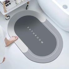 Banyo Paspası-Kaymaz Tabanlı-Süper Emici Banyo Paspası-Abdest Paspası-Oval (GRİ)(NKS127G)