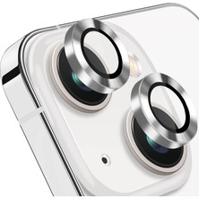 15 ve iPhone 15 Plus Kamera Camı Lens Koruyucu Halka Set - Gümüş Silver