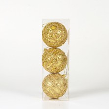 Mcreative Simli Yılbaşı Topu 3'lü Paket Dore 8x8  cm .