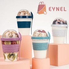 Take And Go Kaşıklı Hazneli Meyveli Yoğurt Kabı Piknik Iş Atıştırmalık Diyet Müsli Granola Süt Bardağı (4'lü Set 2)