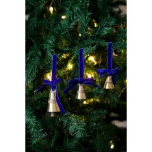 Mcreative & Stone x Den.ınteriors Yılbaşı Ağacı Süsleme Seti 3'lü Kadife Kurdeleli Gold Renk Çan Ağaç Süsü