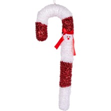 Mcreative Yılbaşı Ağaç Süsü Noel Baba Figürlü Baston Kırmızı-Beyaz 19 x 52  cm .
