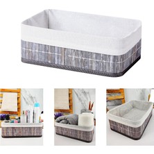 Mcreative Bambu Çok Amaçlı Saklama Kutusu Düzenleyici Büyük Boy Organizer, Dekoratif Bambu Düzenleyici Gri (33 x 23 x 12 cm )