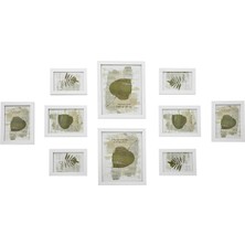 Mcreative 10 Fotoğraf Çerçevesinden Oluşan Resim Çerçevesi Seti - 2 Adet 20 x 25  cm , 4 Adet 13 x 18  cm  ve 4 Adet 10 x 15  cm  Ahşap Bordür Beyaz RPF310W