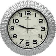 Mcreative BL-1074 Serisi Klasik Kadran Yaprak Desenli Sessiz Akar 30  cm  Duvar Saati Gri