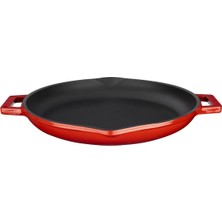 Metal Döküm Yuvarlak Kızartma Tavası, Metal Kulplu, 30 Cm, Kırmızı
