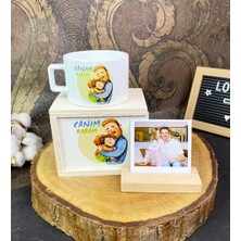 Canım Babam Tasarımlı Kutulu Kupa ve Ahşap Fotoğraf Tutucu Set