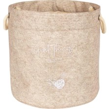 Mcreative Keçe Kulplu Yuvarlak Düzenleyici Sepet - Çok Amaçlı Saklama Organizer Kutu Mini Kahverengi 103662