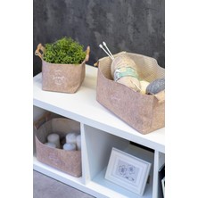 Mcreative Keçe Tahta Saplı Düzeleyici Sepet - Çok Amaçlı Saklama Organizer Kutu Maxi Kahverengi 25 x 18 x 15 cm  -