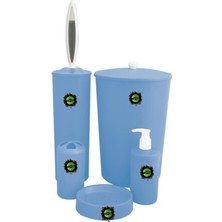 5 Parça Sert Plastik Banyo Seti Kutulu Portatif Çeyizlik Nişan Düğün Ev Hediyesi 5'li Set Banyo Takımı Desensiz Çok Amaçlı Tuvalet Lavabo Seti Renkli Tasarım (Mavi, Plastik)