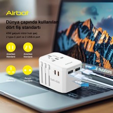 Airbot Seyahat Adaptörü 308MAX Evrensel Seyahat Fişi Adaptörü 45W Uluslararası Dünya Çapında Çoklu Adaptör USB + Tip-Cpd ile