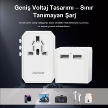 Airbot Seyahat Adaptörü 308MAX Evrensel Seyahat Fişi Adaptörü 45W Uluslararası Dünya Çapında Çoklu Adaptör USB + Tip-Cpd ile
