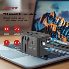 Airbot Air-305MAX Evrensel Seyahat Adaptörü 70W Uluslararası Dünya Çapında Çoklu Adaptör USB + Type-C PD ile