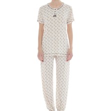 Erse Kadın Desenli Bambu  Pamuk Yazlık Kısa Kol Pijama Takımı-Geniş Kesim Anne Kalıp