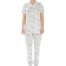 Erse Kadın Desenli Bambu  Pamuk Yazlık Kısa Kol Pijama Takımı-Geniş Kesim Anne Kalıp