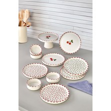 11 Parça 6 Kişilik Cherry Stackable Kahvaltı Takımı - Kirazlı Kahvaltılık Sunum Tabağı
