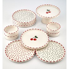 11 Parça 6 Kişilik Cherry Stackable Kahvaltı Takımı - Kirazlı Kahvaltılık Sunum Tabağı