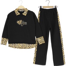 Crassi Kız Çocuk Takım Yaka Leopar Desenli Kalp Baskılı Trend Model