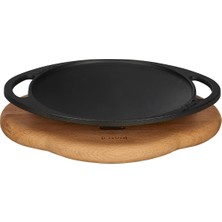 Döküm Saç Kavurma Tavası, Metal Kulplu ve Ahşap Altlıklı, 20CM, Siyah